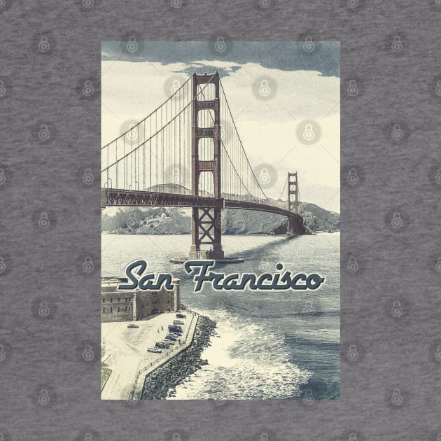 San Francisco Golden Gate Bridge ✪ Vintage style poster by Naumovski